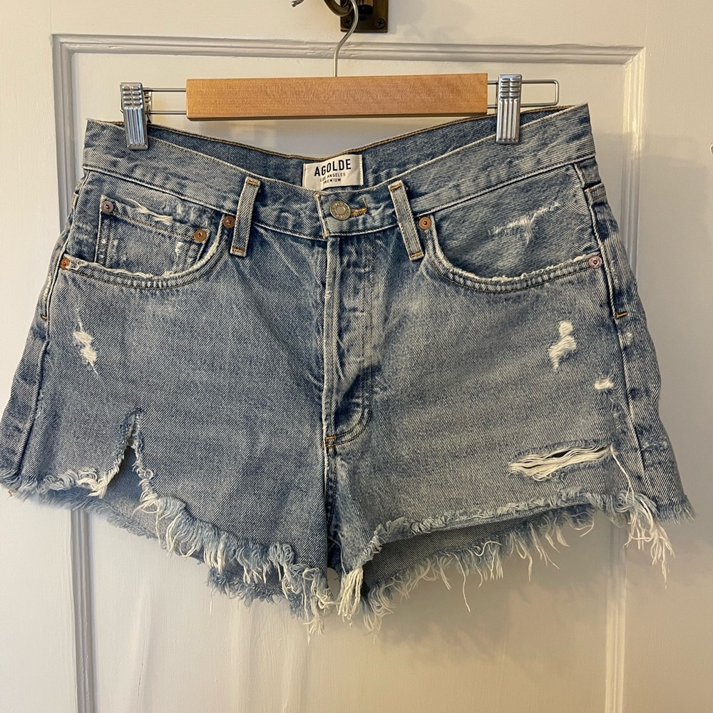 AGOLDE Parker Light Wash Distressed High-Waisted Shorts
